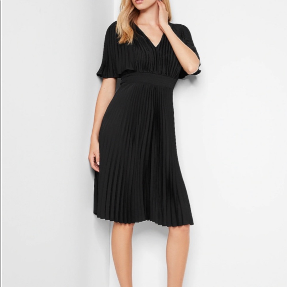 Pleated V-Neck Midi Dress